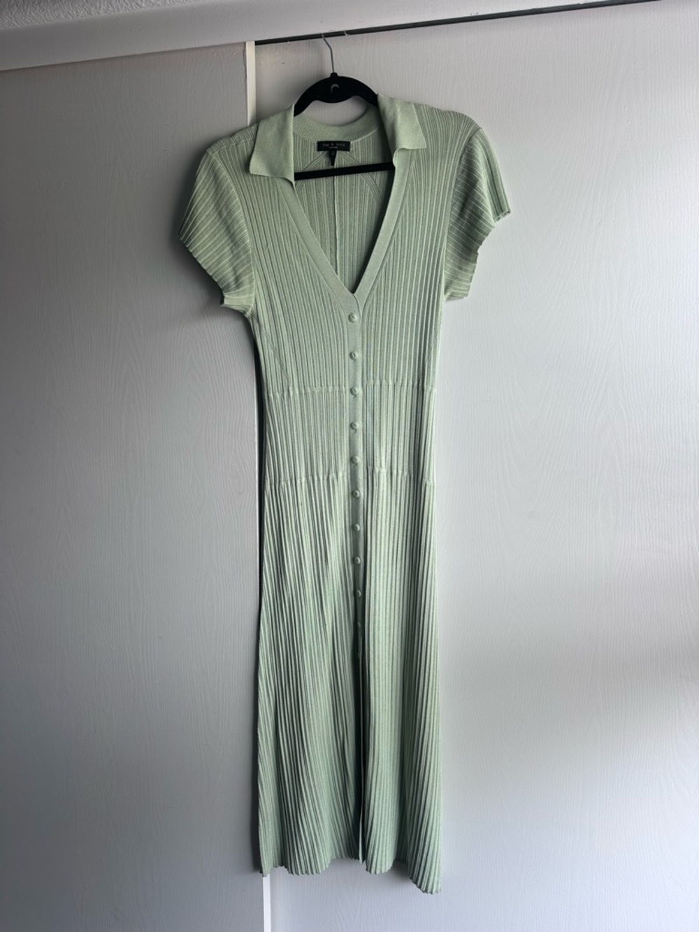 rag & bone Mint Green Ribbed Button-Front Polo Midi Dress